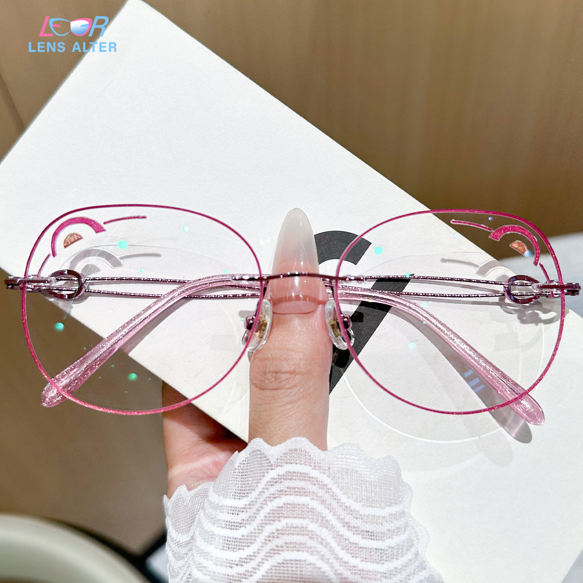 Berry Pink Round Rimless Eyeglasses For Women | LensAlter.com – Lensalter