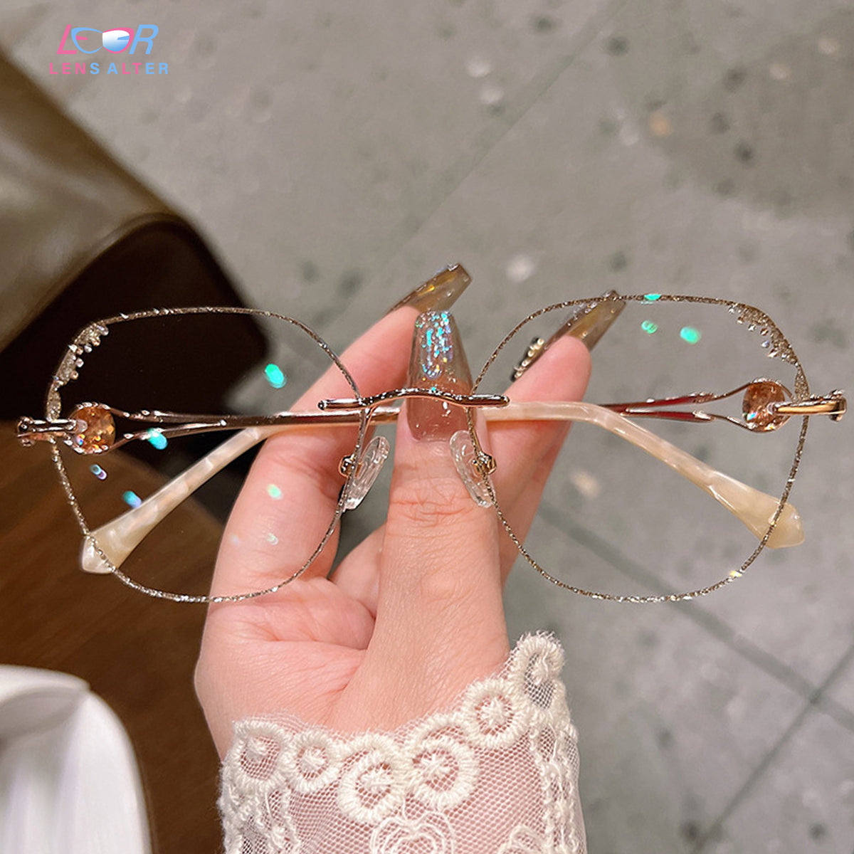 Glitter Eyeglasses Golden Rimless Eyeglass